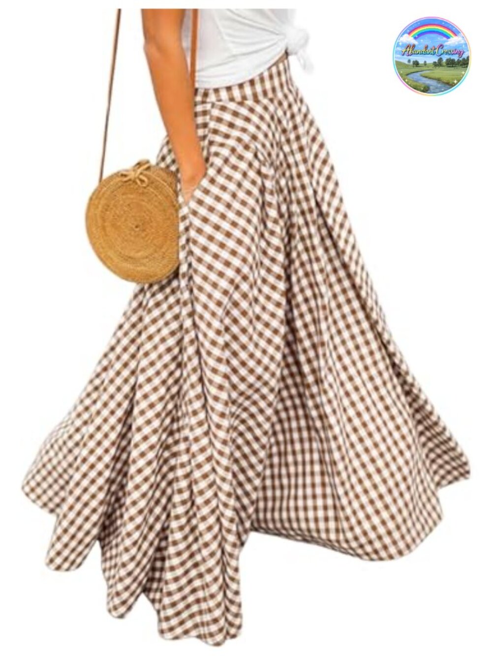 Women's Plaid Gingham Maxi Skirt High Waist A-Line Pleated Long Skirt
